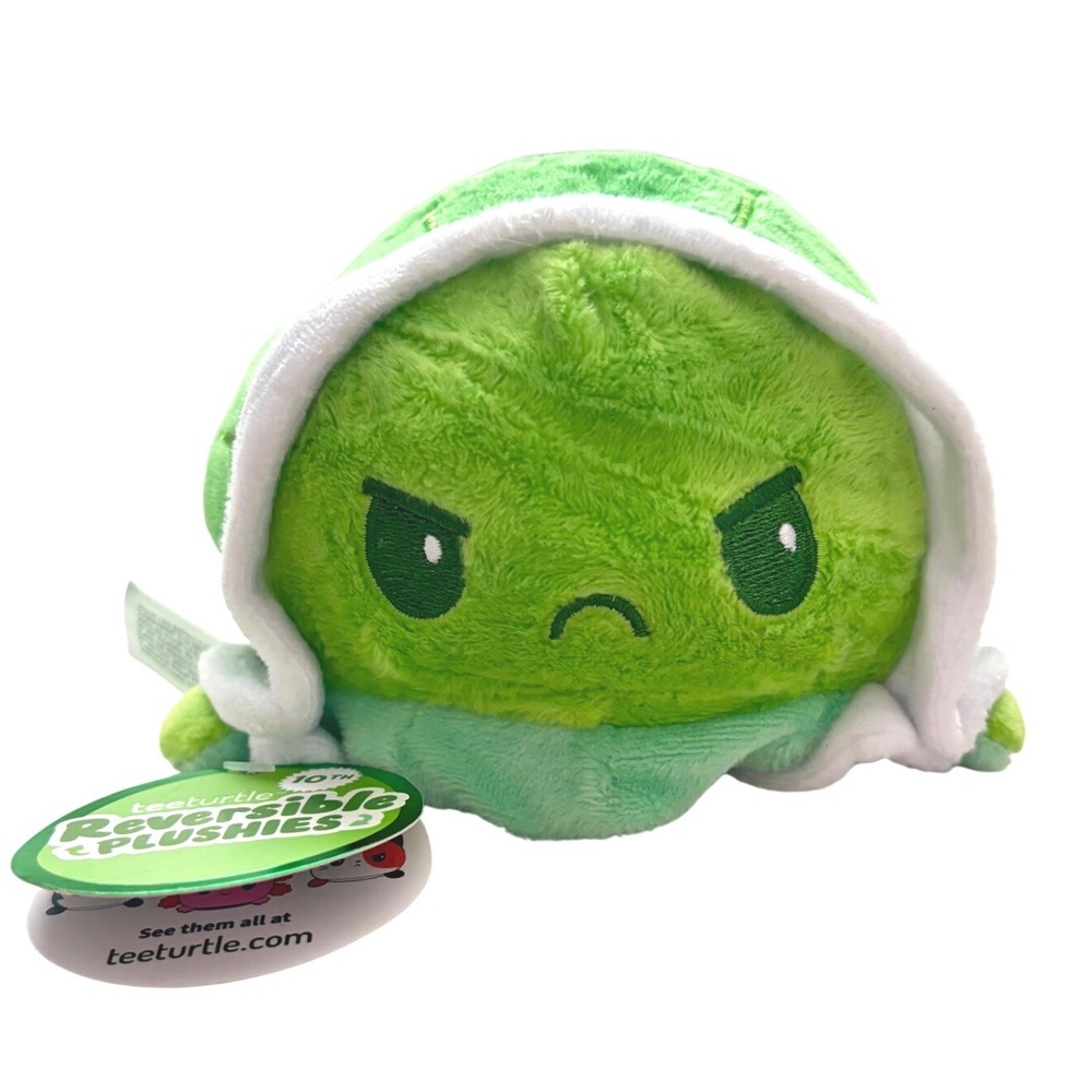 Reversible Green Turtle Plushie Angry/Happy 5 inch Sensory Fidget